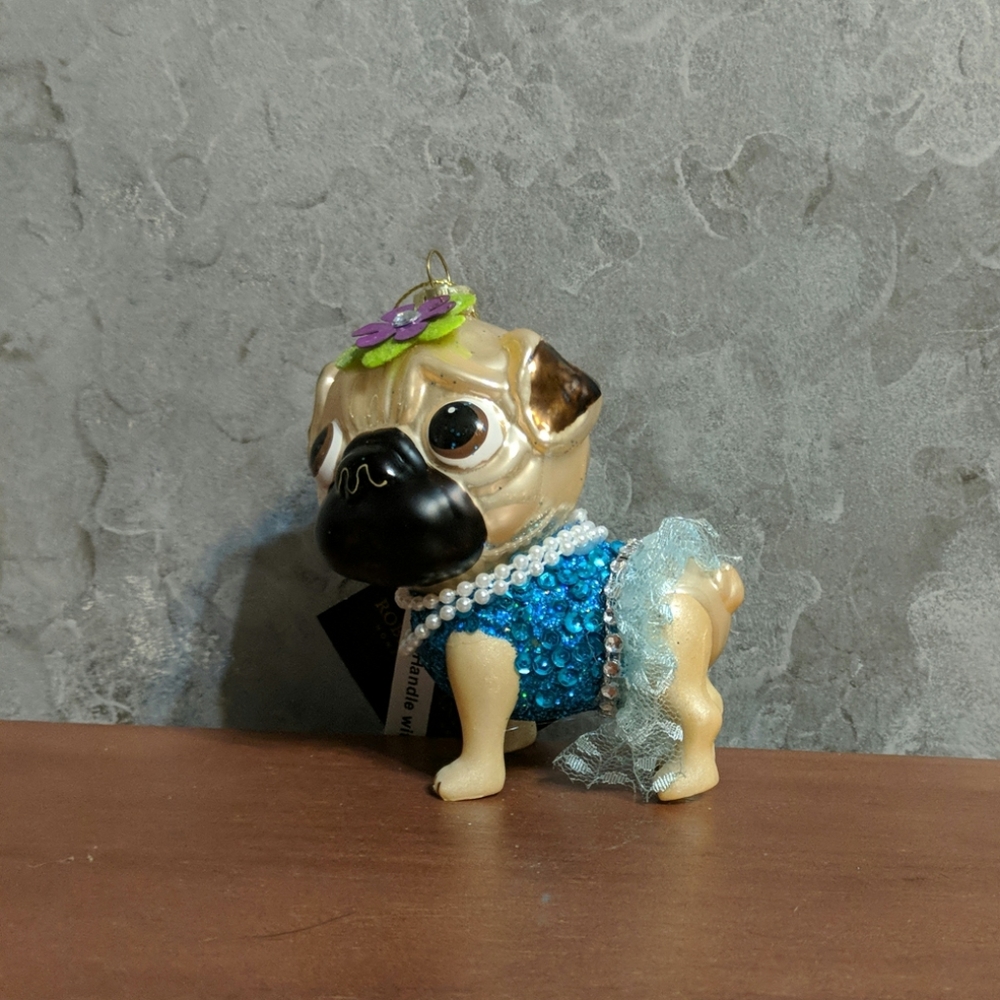 Robert Stanley dog wearing blue tutu ornament
